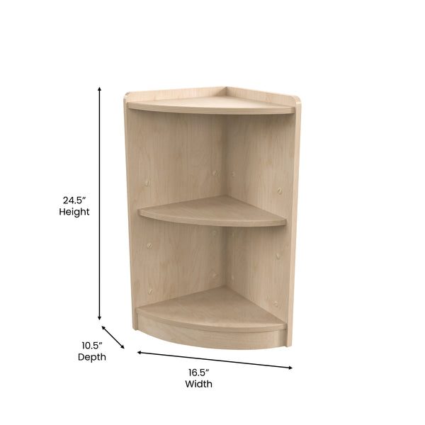 Commercial Grade Natural Finish Wooden Classroom 2 Tier Corner Storage Unit