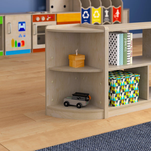Commercial Grade Natural Finish Wooden Classroom 2 Tier Corner Storage Unit