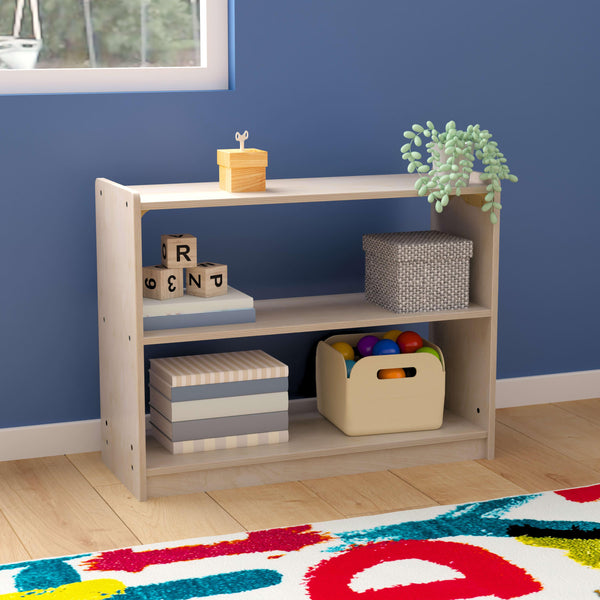 Commercial Grade Natural Finish Wooden Classroom 2 Shelf Storage Unit, Kid Safe