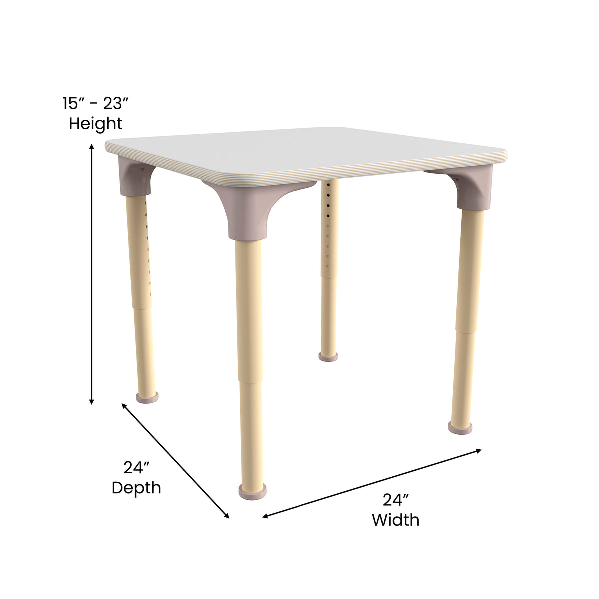 Commercial Grade Adjustable Height Square Wooden Classroom Table - Beech/White