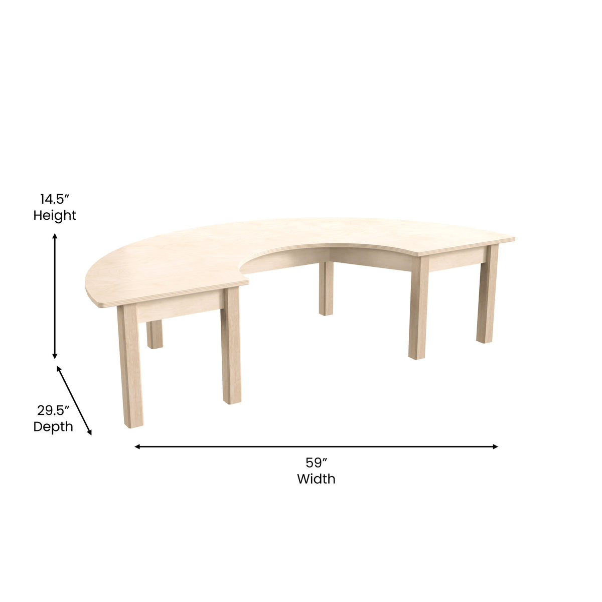 Commercial Grade Half Circle Wooden Classroom Activity Table - Beech