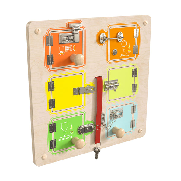 Commercial Grade STEAM Wall Wooden Locks & Buckles Accessory Board - Multicolor