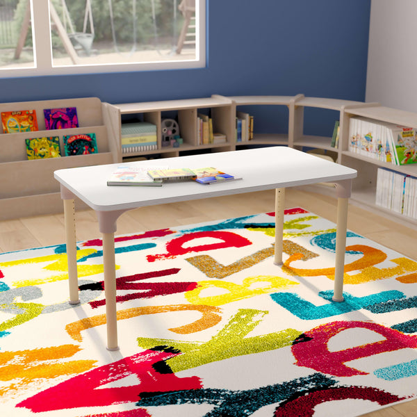 Commercial Grade Adjustable Height Rectangle Wood Activity Table - Beech/White