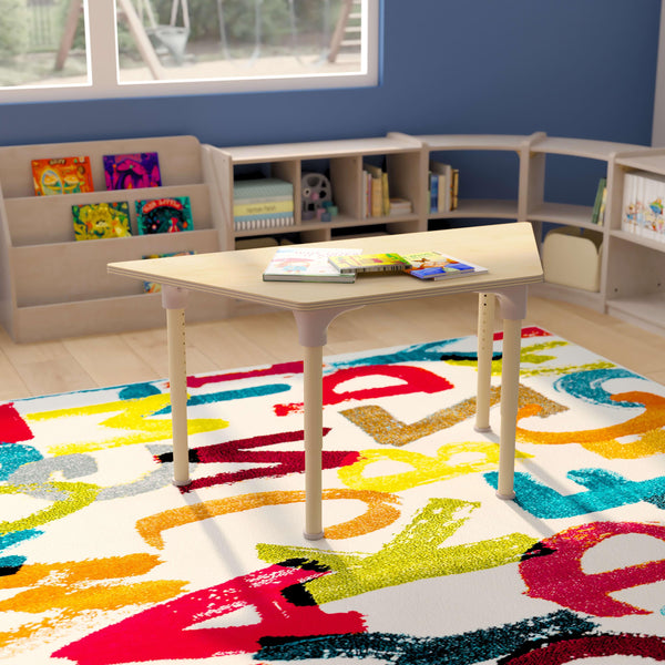 Commercial Grade Adjustable Height Trapezoid Wood Activity Table - Beech
