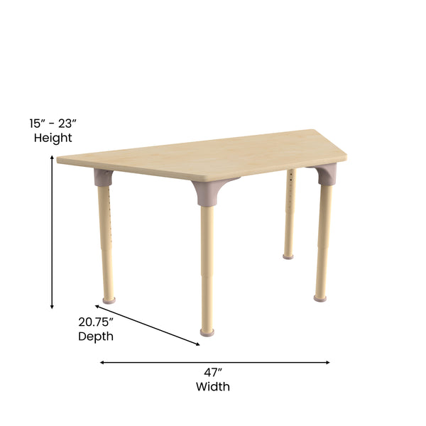 Commercial Grade Adjustable Height Trapezoid Wood Activity Table - Beech