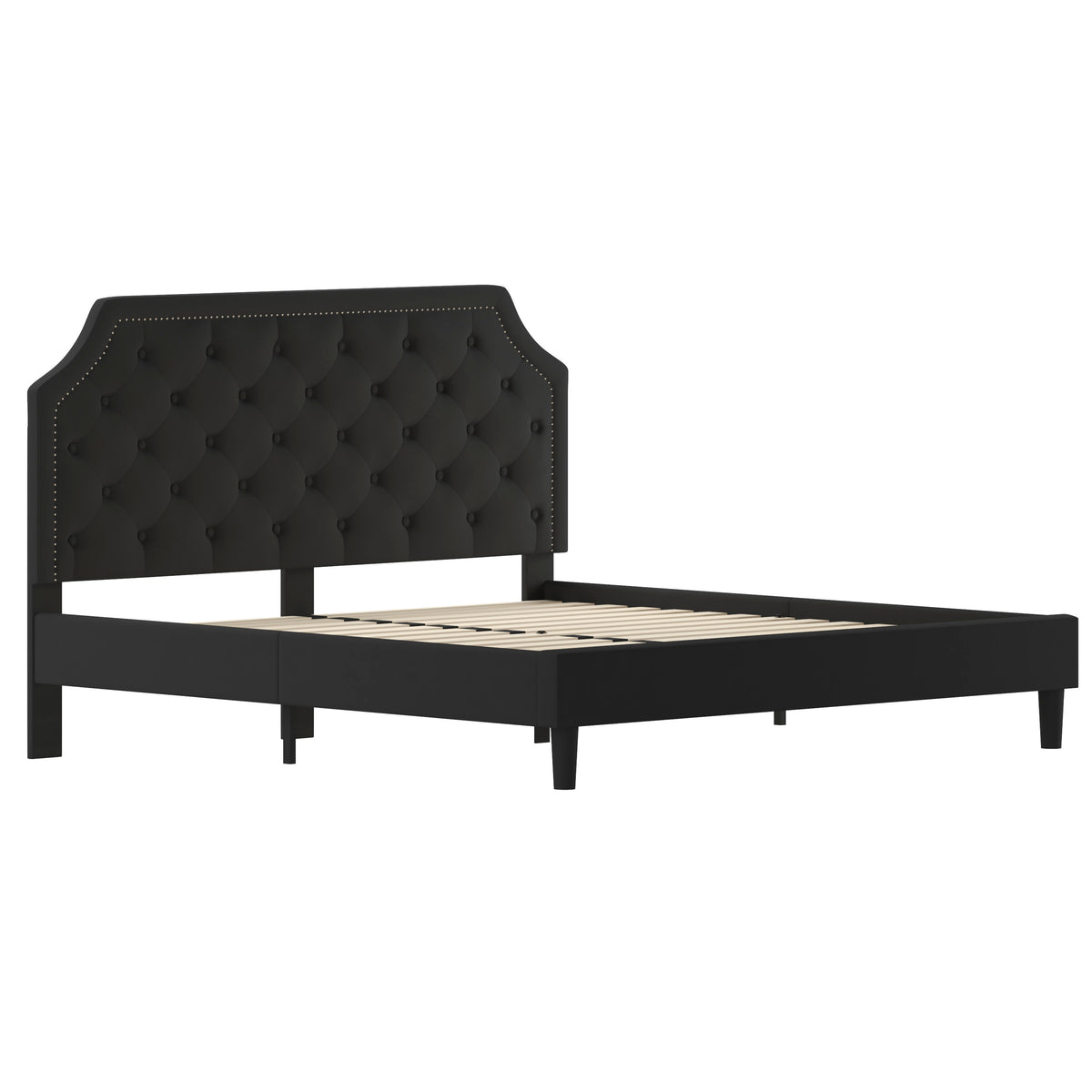 Black,King |#| King Size Arched Tufted Upholstered Platform Bed in Black Fabric