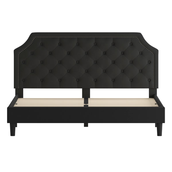 Black,King |#| King Size Arched Tufted Upholstered Platform Bed in Black Fabric