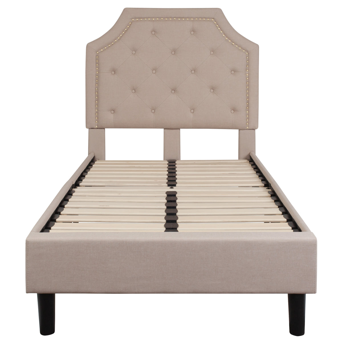 Beige,Twin |#| Twin Size Arched Tufted Upholstered Platform Bed in Beige Fabric