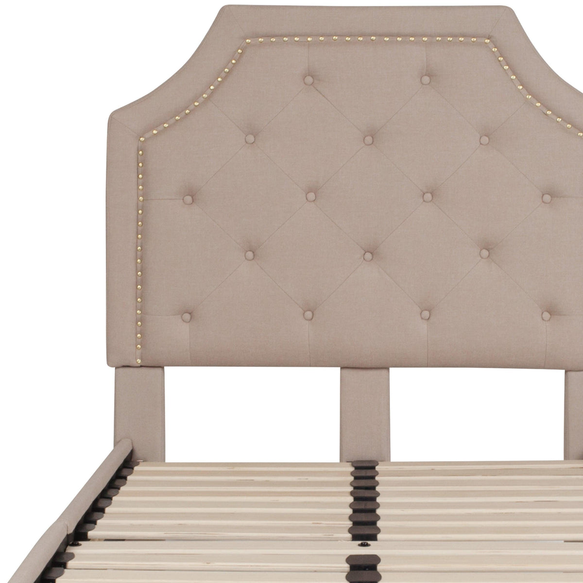 Beige,Twin |#| Twin Size Arched Tufted Upholstered Platform Bed in Beige Fabric