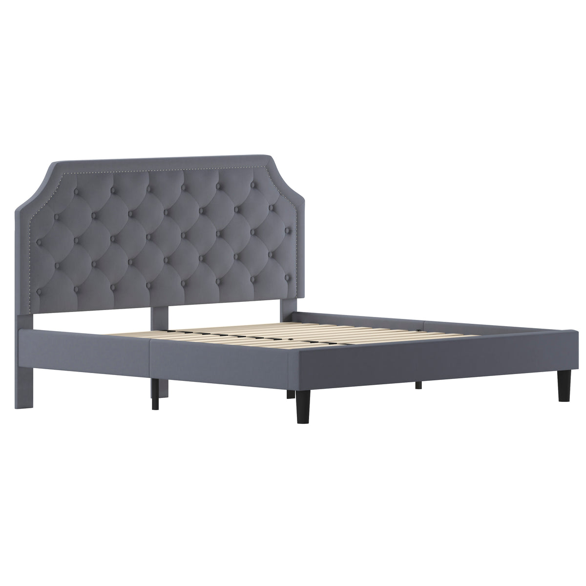 Light Gray,King |#| King Size Arched Tufted Upholstered Platform Bed in Light Gray Fabric