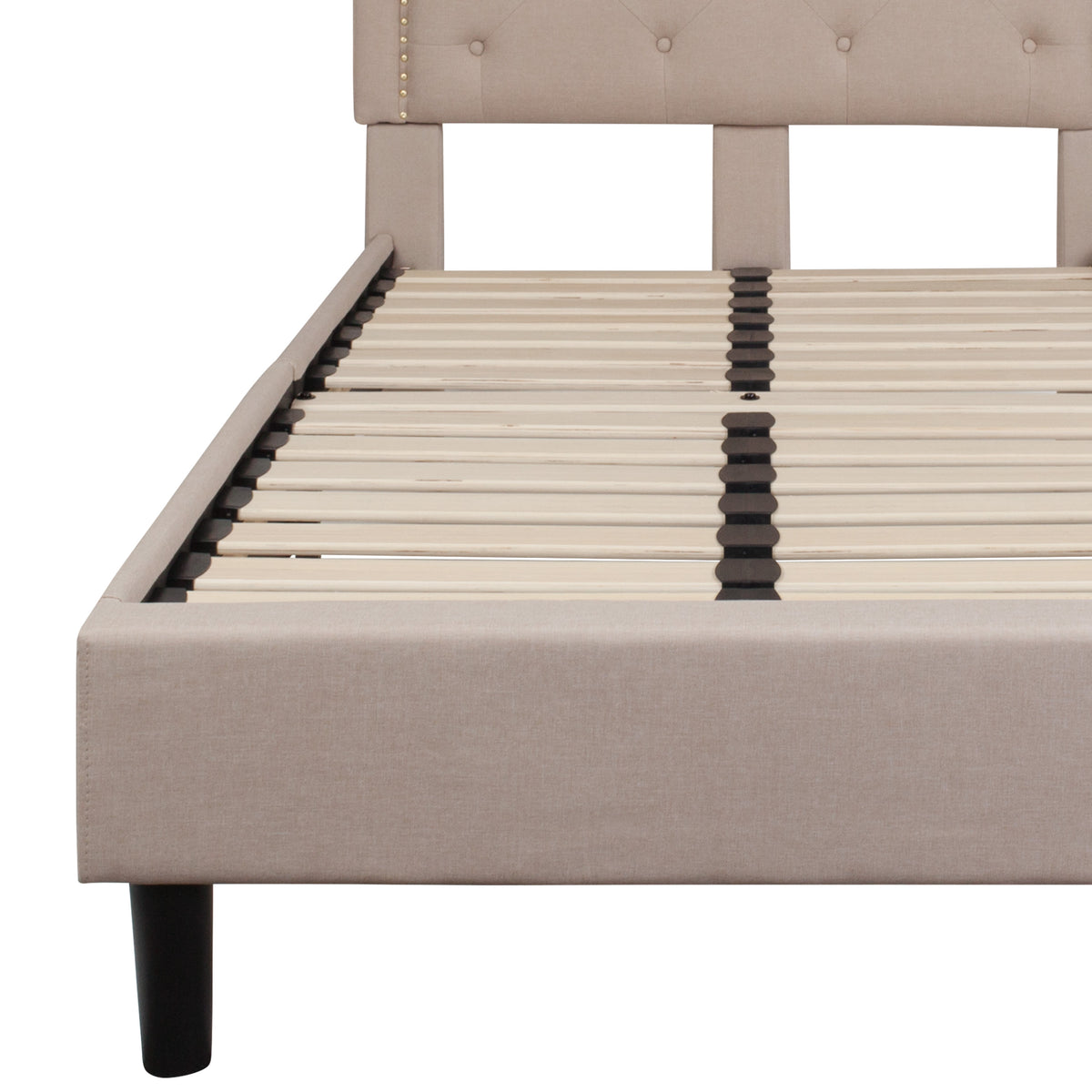 Beige,Twin |#| Twin Size Arched Tufted Upholstered Platform Bed in Beige Fabric