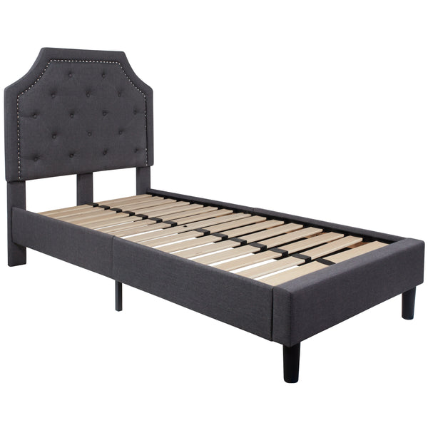 Dark Gray,Twin |#| Twin Size Arched Tufted Upholstered Platform Bed in Dark Gray Fabric