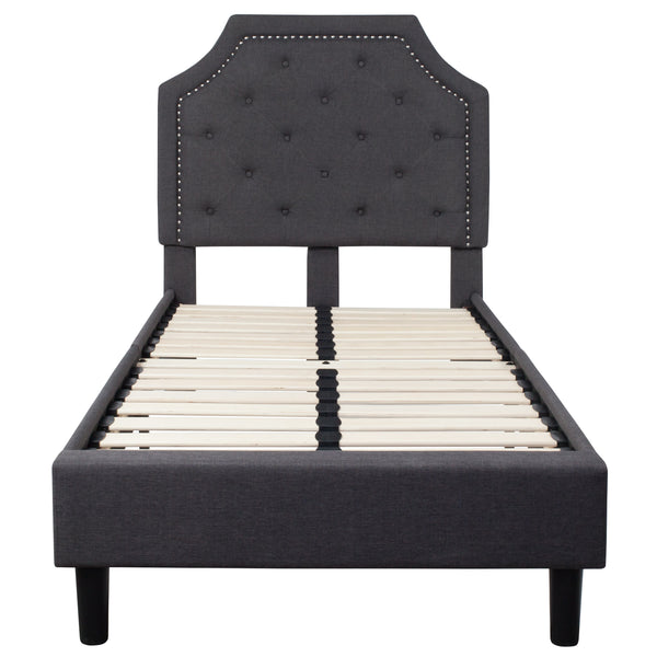 Dark Gray,Twin |#| Twin Size Arched Tufted Upholstered Platform Bed in Dark Gray Fabric