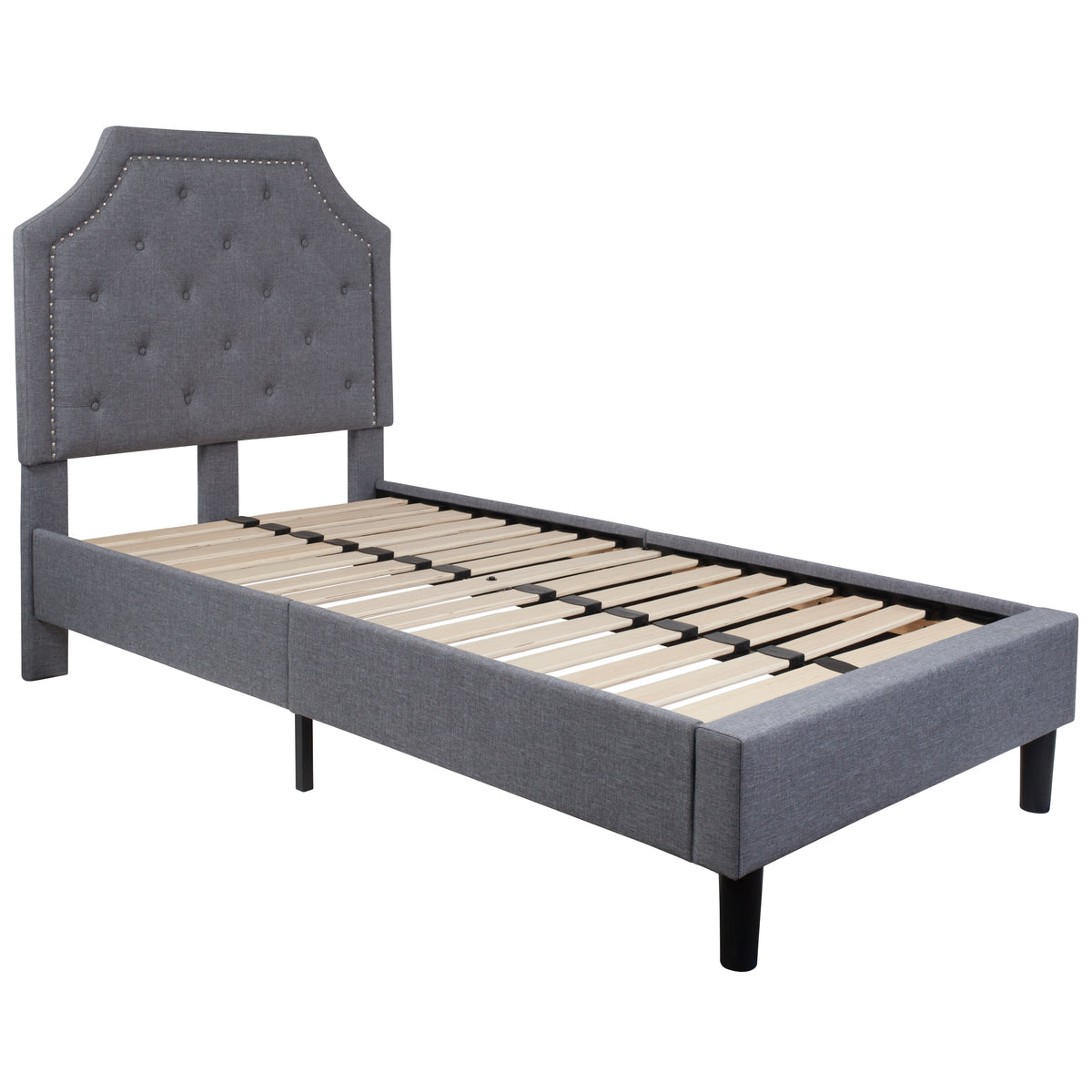 Light Gray,Twin |#| Twin Size Arched Tufted Upholstered Platform Bed in Light Gray Fabric