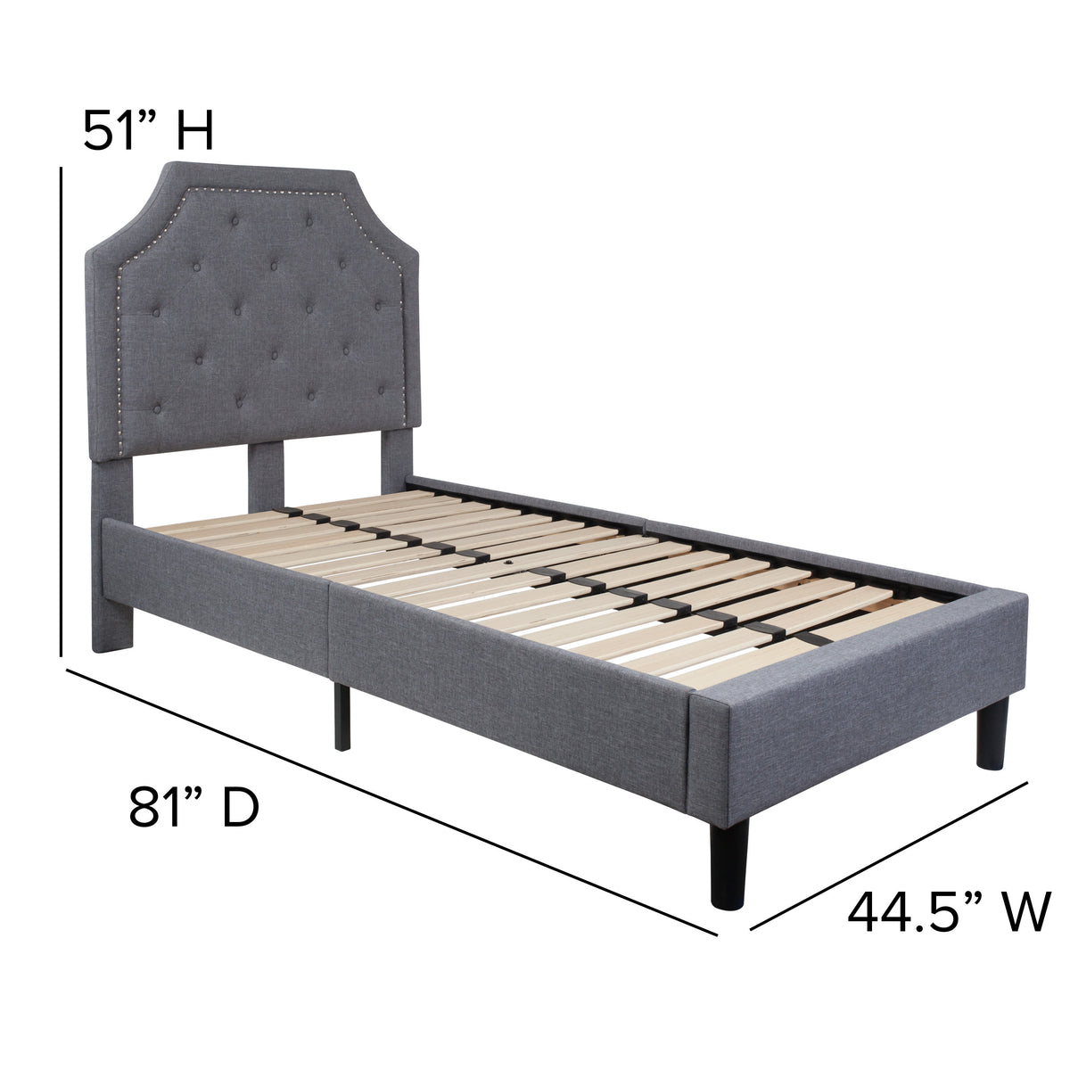 Light Gray,Twin |#| Twin Size Arched Tufted Upholstered Platform Bed in Light Gray Fabric