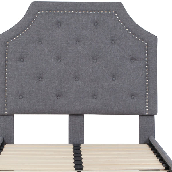 Light Gray,Twin |#| Twin Size Arched Tufted Upholstered Platform Bed in Light Gray Fabric