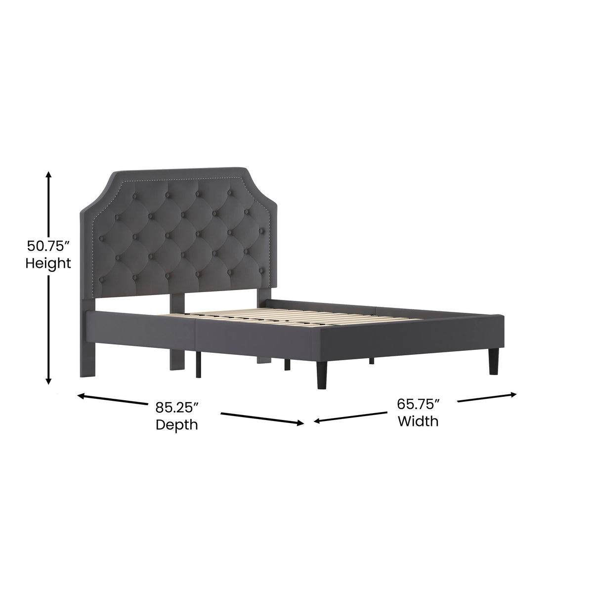 Dark Gray,Queen |#| Queen Size Arched Tufted Upholstered Platform Bed in Dark Gray Fabric