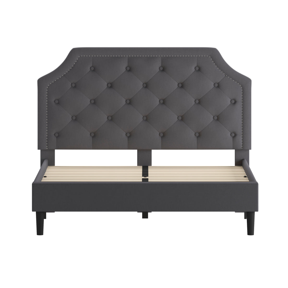 Dark Gray,Queen |#| Queen Size Arched Tufted Upholstered Platform Bed in Dark Gray Fabric