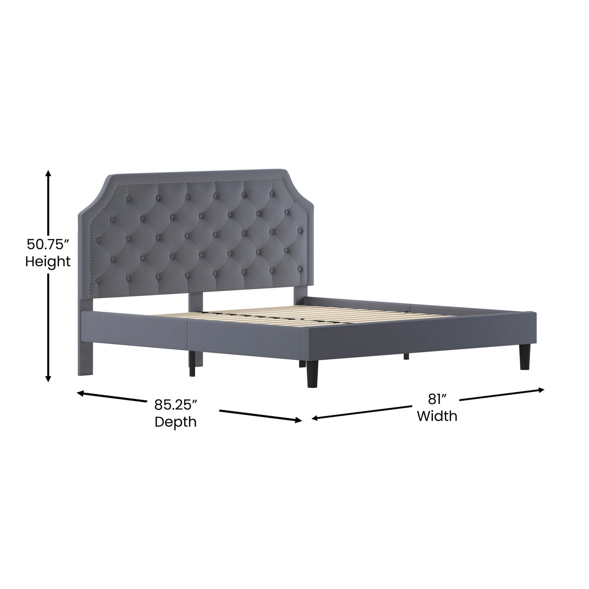 Light Gray,King |#| King Size Arched Tufted Upholstered Platform Bed in Light Gray Fabric