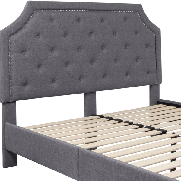 Light Gray,Queen |#| Queen Size Arched Tufted Upholstered Platform Bed in Light Gray Fabric