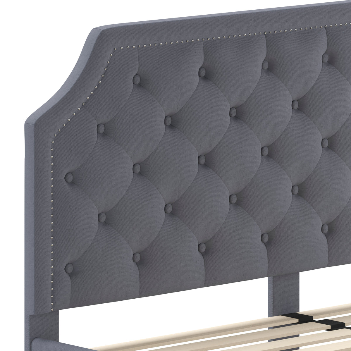 Light Gray,King |#| King Size Arched Tufted Upholstered Platform Bed in Light Gray Fabric