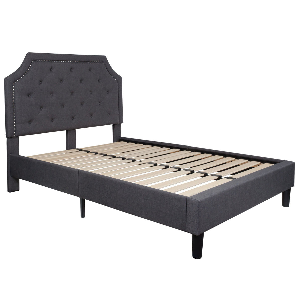 Dark Gray,Full |#| Full Size Arched Tufted Upholstered Platform Bed in Dark Gray Fabric