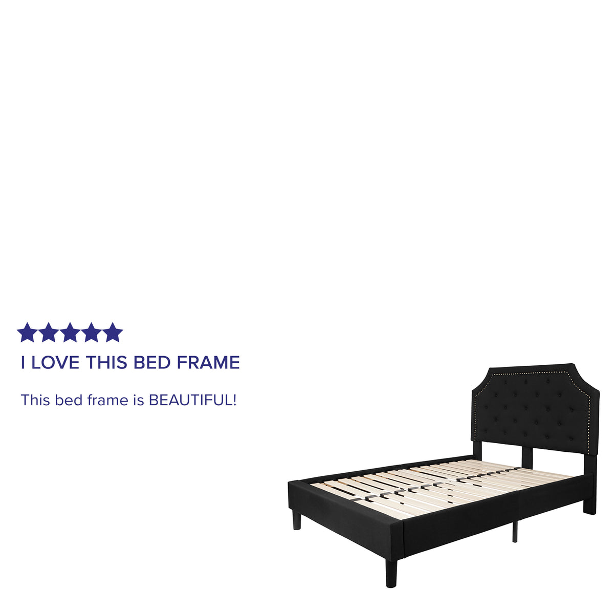 Black,Full |#| Full Size Arched Tufted Upholstered Platform Bed in Black Fabric