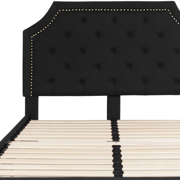 Black,Full |#| Full Size Arched Tufted Upholstered Platform Bed in Black Fabric