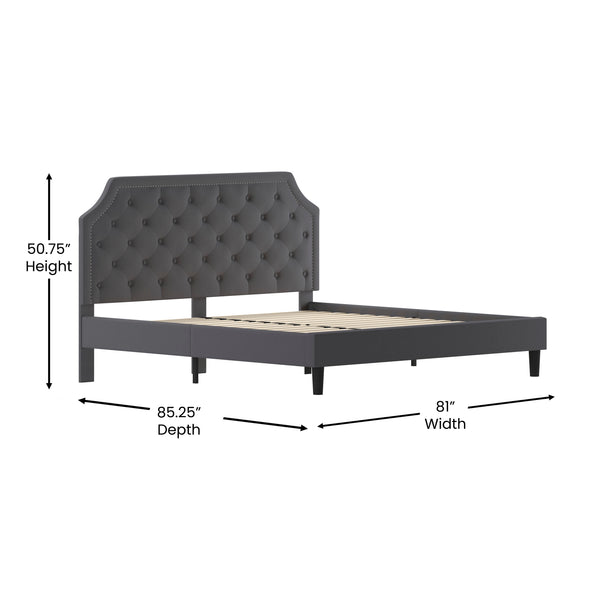 Dark Gray,King |#| King Size Arched Tufted Upholstered Platform Bed in Dark Gray Fabric