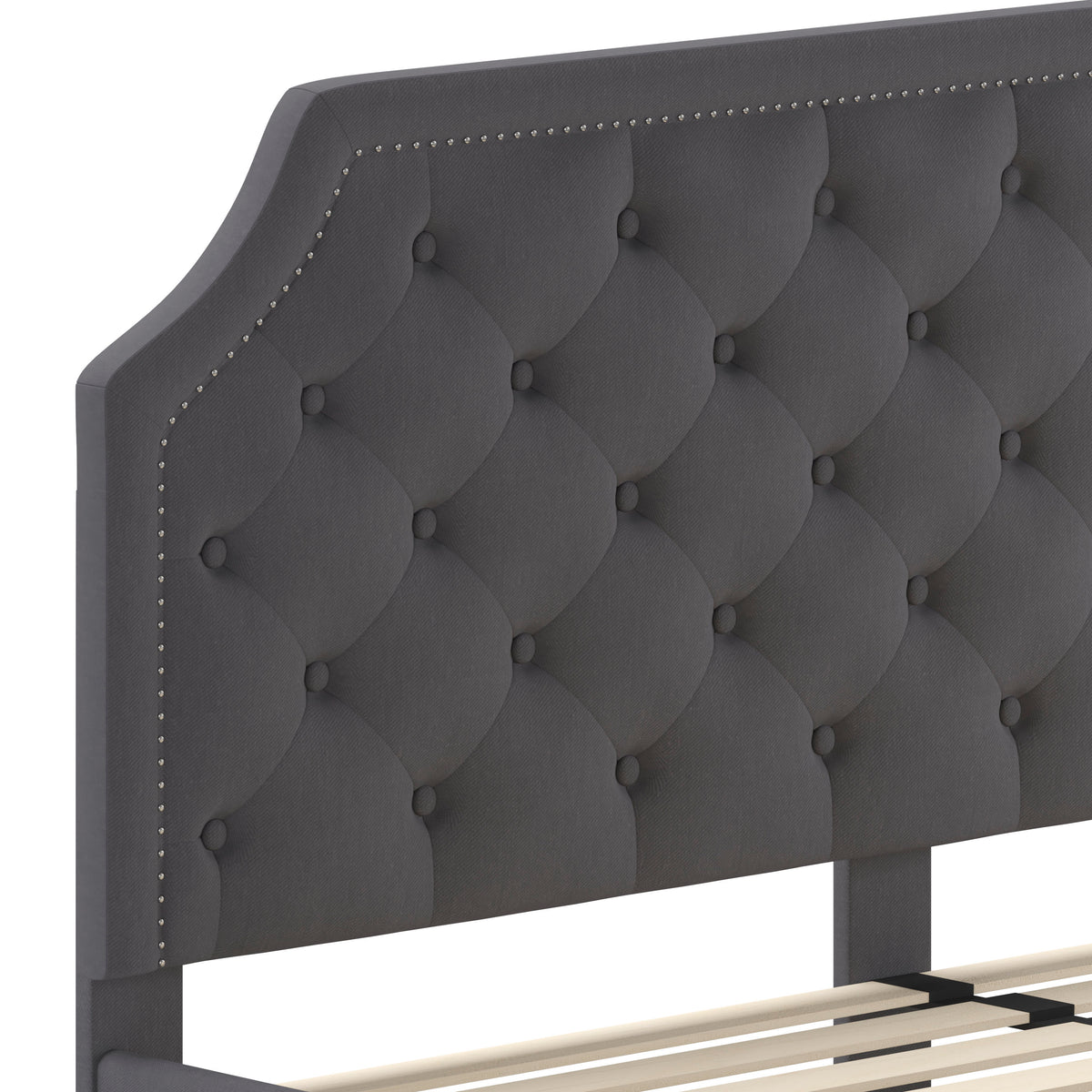 Dark Gray,King |#| King Size Arched Tufted Upholstered Platform Bed in Dark Gray Fabric