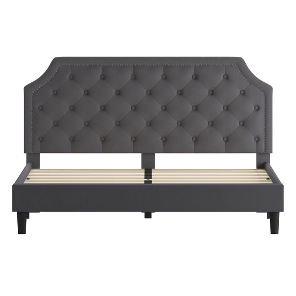 Dark Gray,King |#| King Size Arched Tufted Upholstered Platform Bed in Dark Gray Fabric