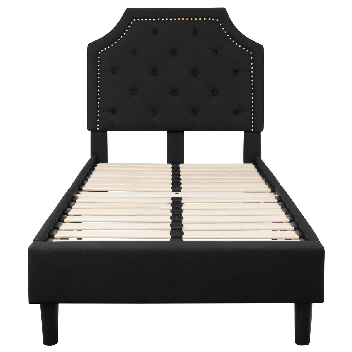 Black,Twin |#| Twin Size Arched Tufted Upholstered Platform Bed in Black Fabric