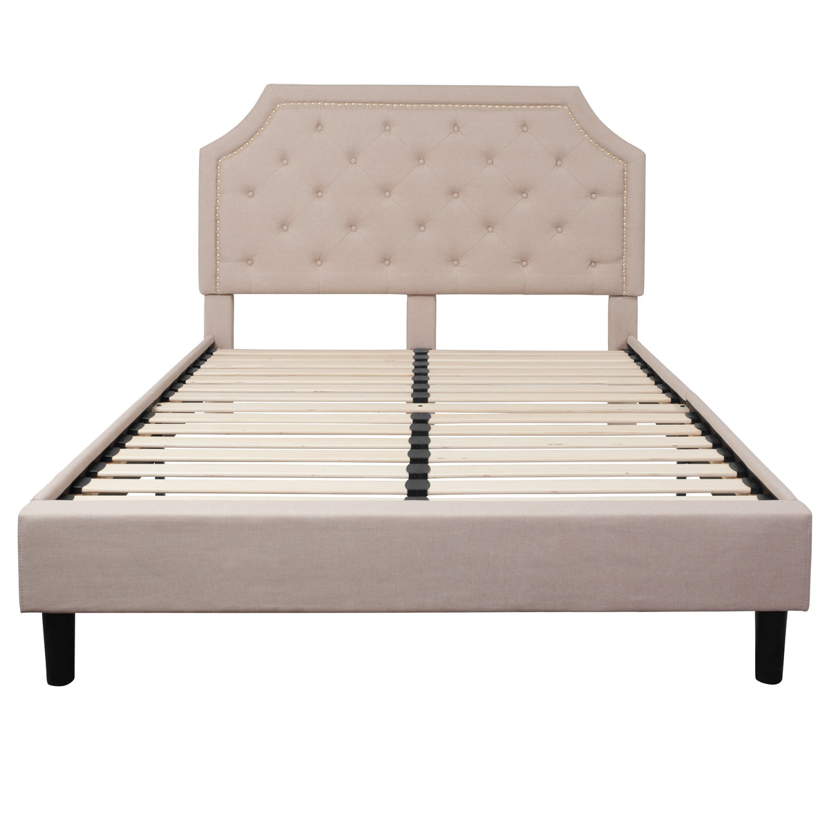 Beige,Queen |#| Queen Size Arched Tufted Upholstered Platform Bed in Beige Fabric