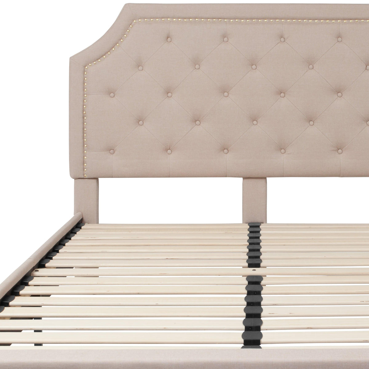 Beige,Queen |#| Queen Size Arched Tufted Upholstered Platform Bed in Beige Fabric