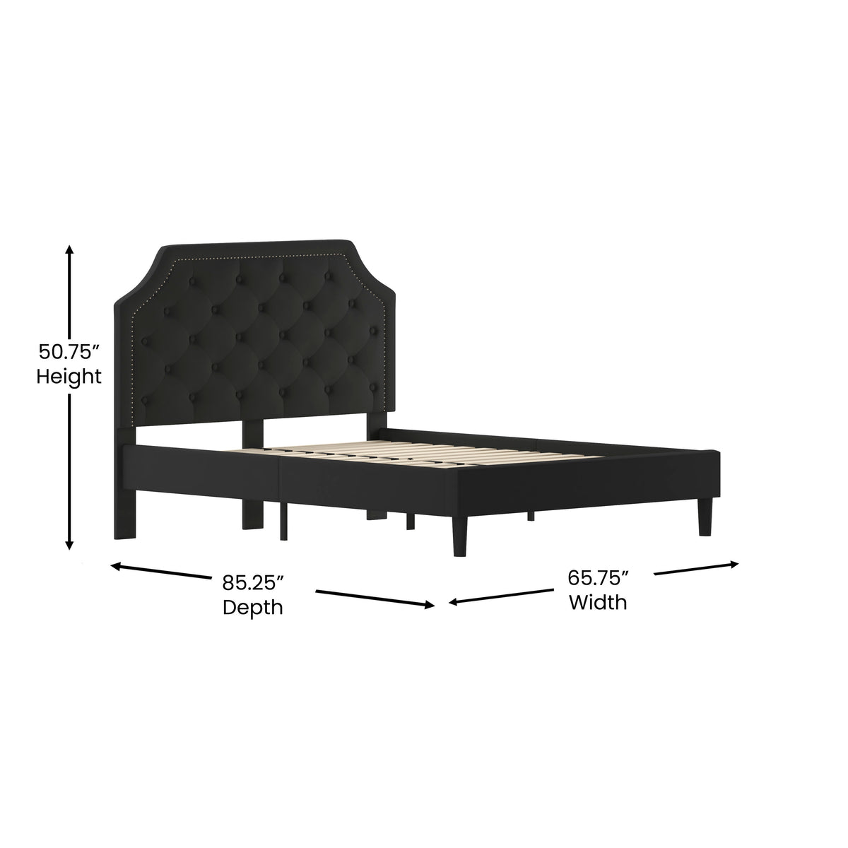 Black,Queen |#| Queen Size Arched Tufted Upholstered Platform Bed in Black Fabric