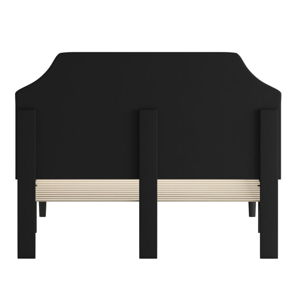 Black,Queen |#| Queen Size Arched Tufted Upholstered Platform Bed in Black Fabric