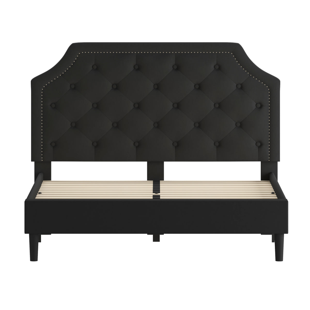 Black,Queen |#| Queen Size Arched Tufted Upholstered Platform Bed in Black Fabric