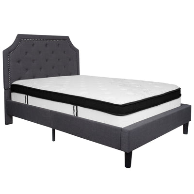 Brighton Arched Tufted Upholstered Platform Bed and Memory Foam Pocket Spring Mattress