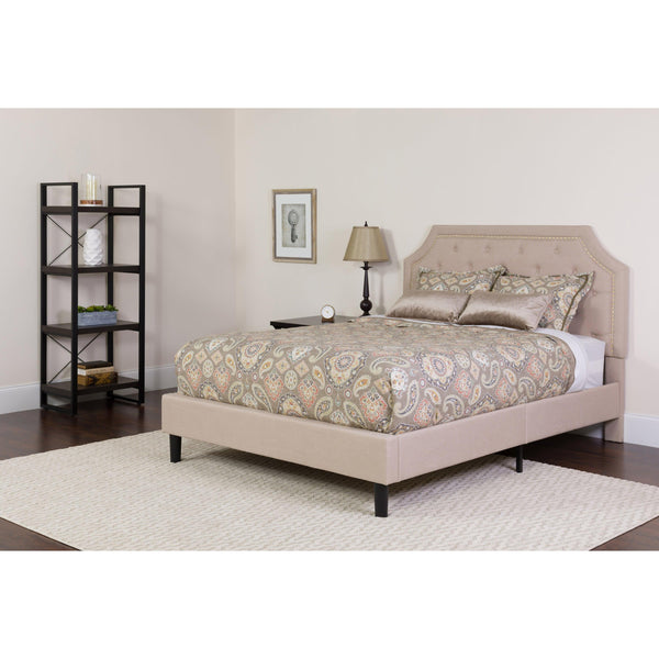 Beige,Twin |#| Twin Size Arched Tufted Beige Fabric Platform Bed with Memory Foam Mattress