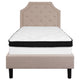 Beige,Twin |#| Twin Size Arched Tufted Beige Fabric Platform Bed with Memory Foam Mattress