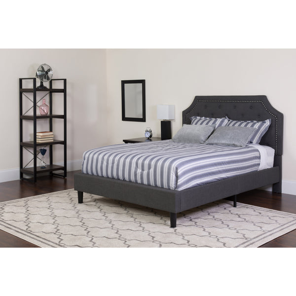 Dark Gray,Twin |#| Twin Size Arched Tufted Dark Gray Fabric Platform Bed with Memory Foam Mattress