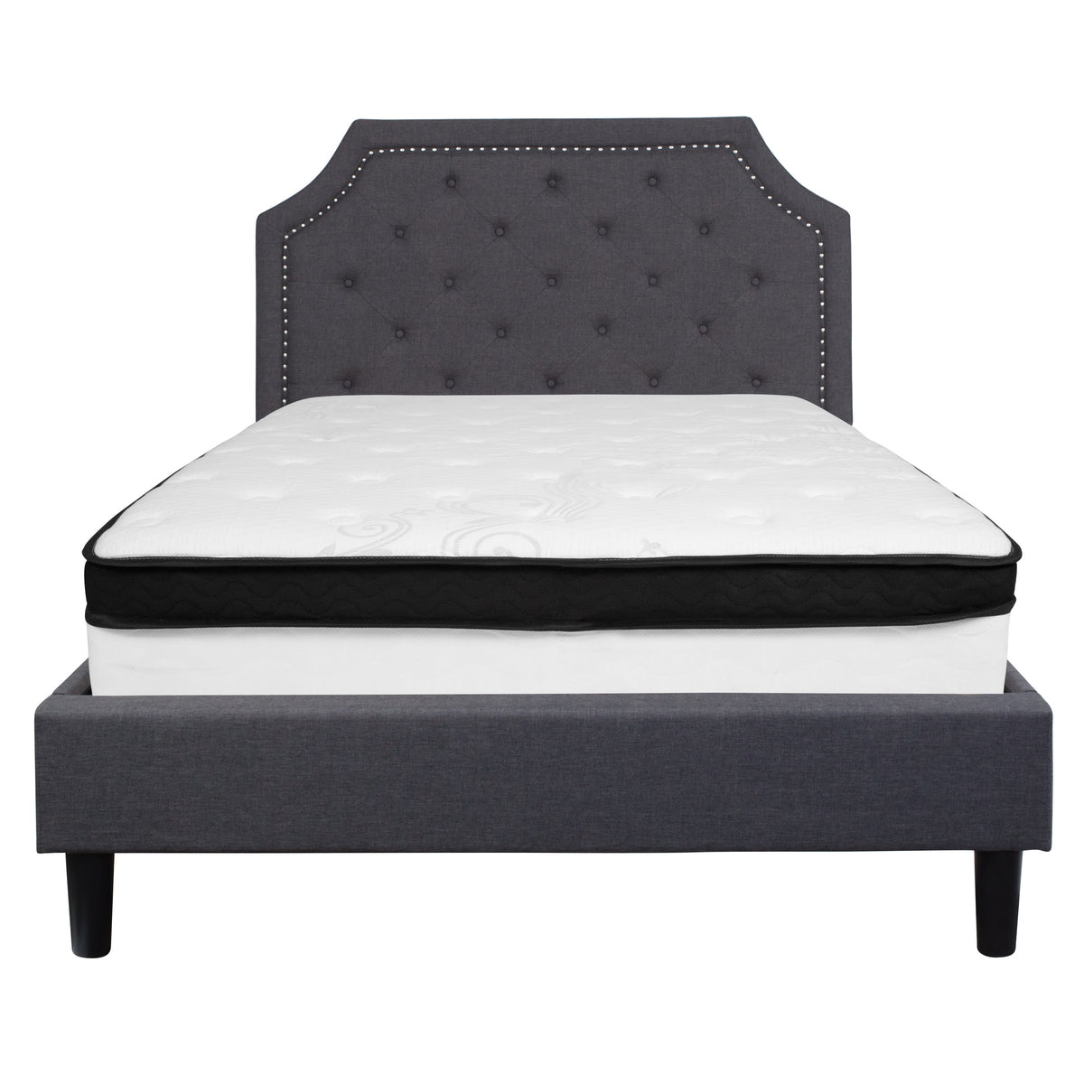 Dark Gray,Full |#| Full Size Arched Tufted Dark Gray Fabric Platform Bed with Memory Foam Mattress