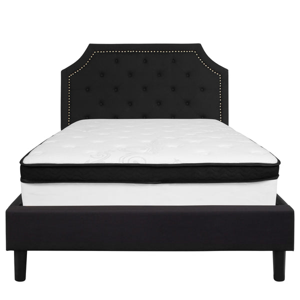 Black,Full |#| Full Size Arched Tufted Black Fabric Platform Bed with Memory Foam Mattress