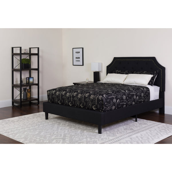 Black,Full |#| Full Size Arched Tufted Black Fabric Platform Bed with Pocket Spring Mattress
