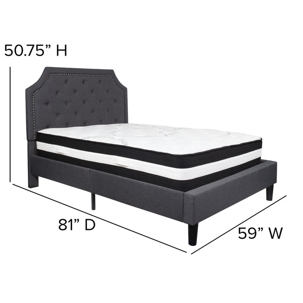 Dark Gray,Full |#| Full Size Arched Tufted Dk Gray Fabric Platform Bed with Pocket Spring Mattress