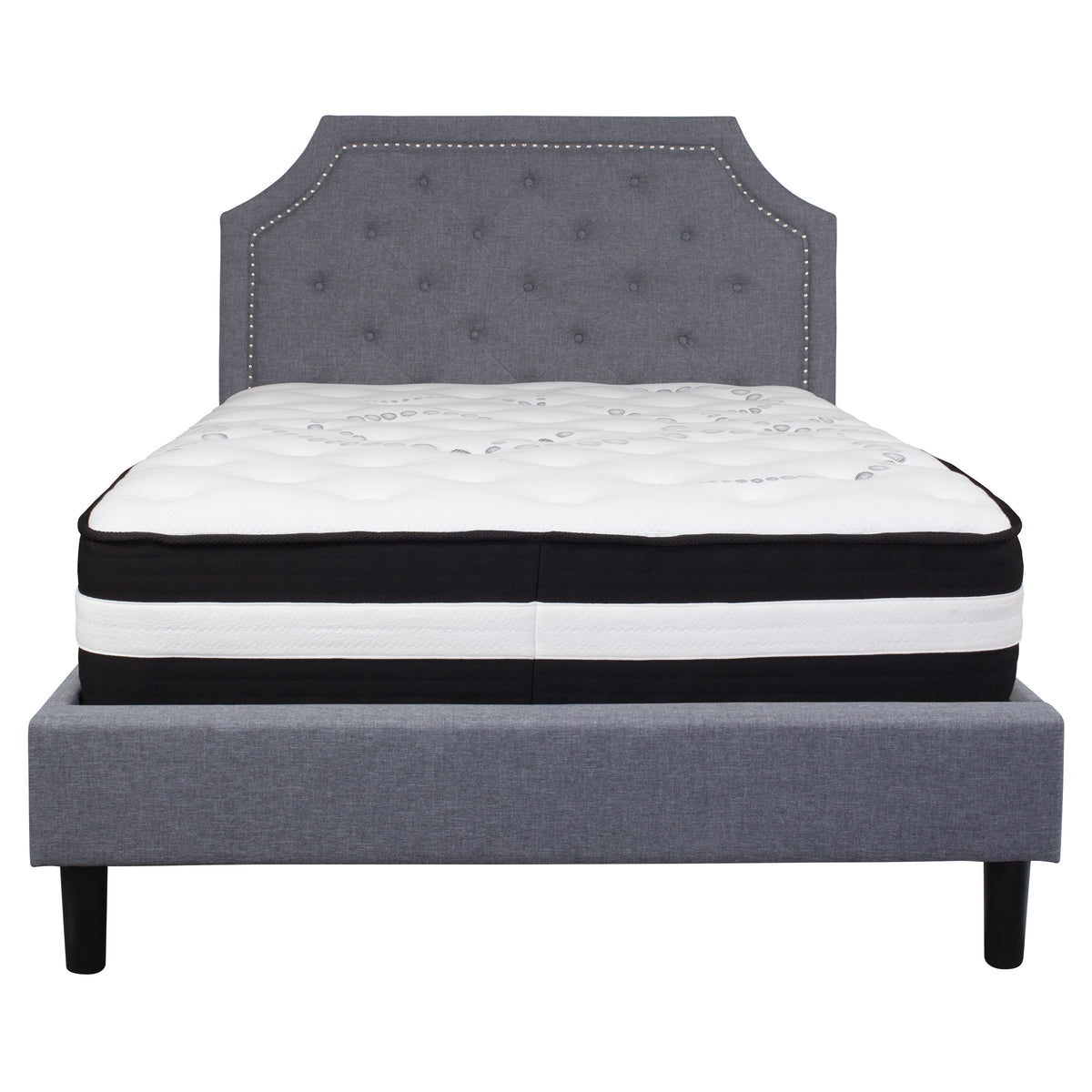 Light Gray,Full |#| Full Size Arched Tufted Lt Gray Fabric Platform Bed with Pocket Spring Mattress