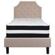 Beige,Twin |#| Twin Size Arched Tufted Beige Fabric Platform Bed with Pocket Spring Mattress