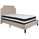 Beige,Full |#| Full Size Arched Tufted Beige Fabric Platform Bed with Pocket Spring Mattress