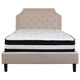 Beige,Full |#| Full Size Arched Tufted Beige Fabric Platform Bed with Pocket Spring Mattress