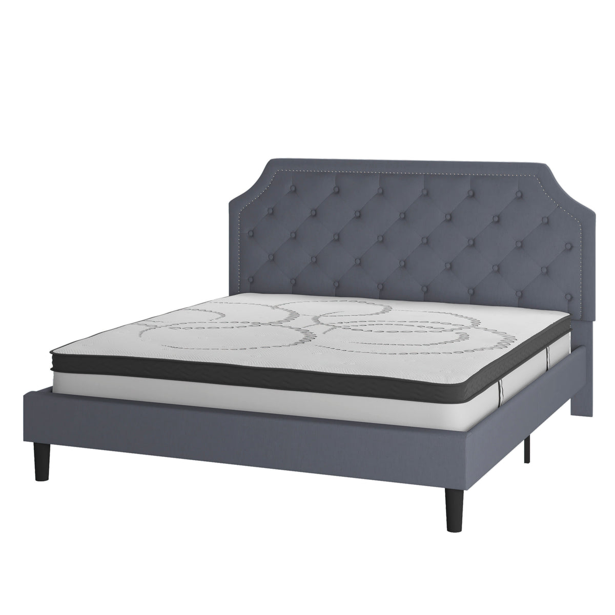 Light Gray,King |#| King Tufted Platform Bed in Light Gray Fabric with 10in. Pocket Spring Mattress